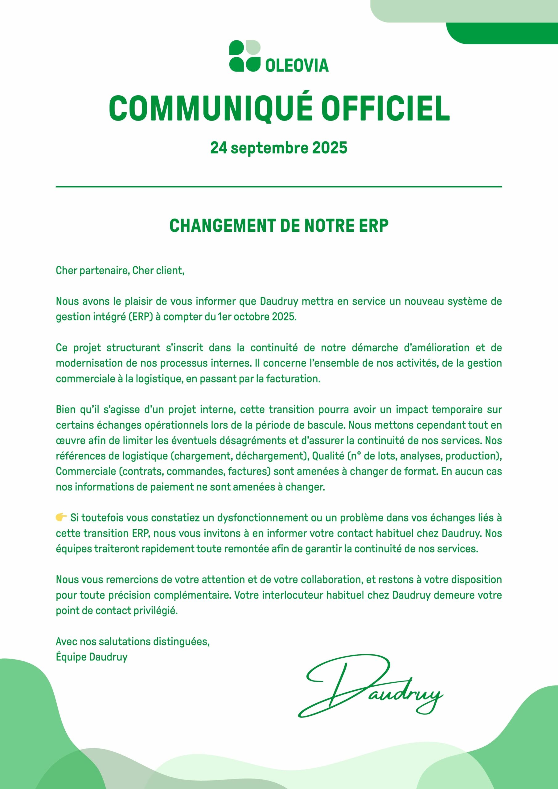 🛠️ Changement d'ERP chez Daudruy ‼️
